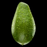 wet avocado isolated on black background